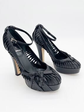 Christian Dior Galliano Fall 2007 Black Ankle Strap Bow Platform Heels EU 36.5